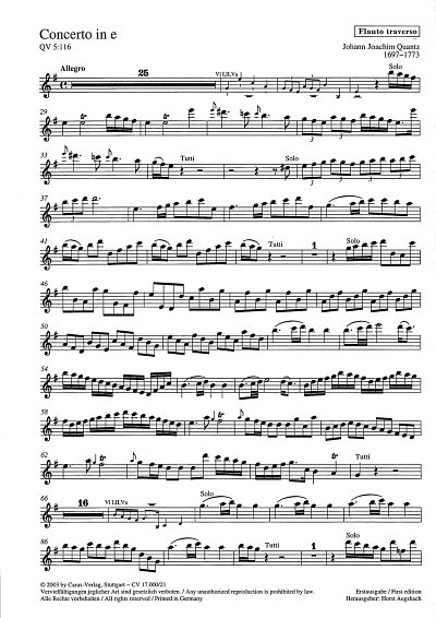 J.J. Quantz: Concerto per Flauto in e e-Moll QV 5:116