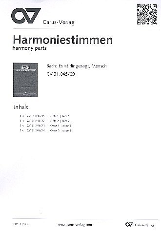 J.S. Bach: Es ist dir gesagt, Mensch BWV, 3GesGchOrch (HARM)