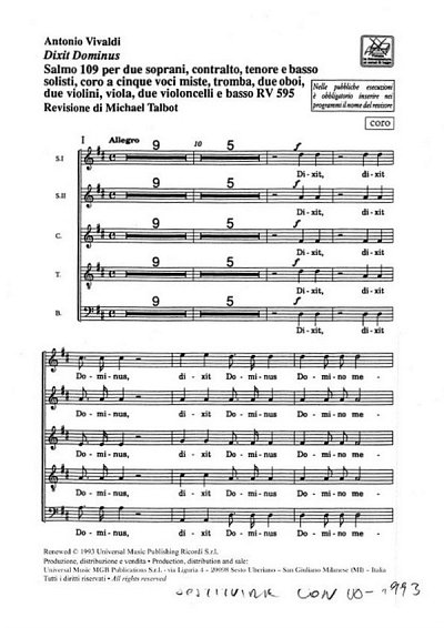 A. Vivaldi: Dixit Dominus. Salmo 109 RV 595 (Stsatz)