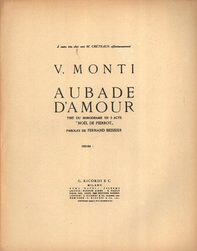 V. Monti: Noel De Pierrot Aubade D'Amour Chant Et P, GesKlav