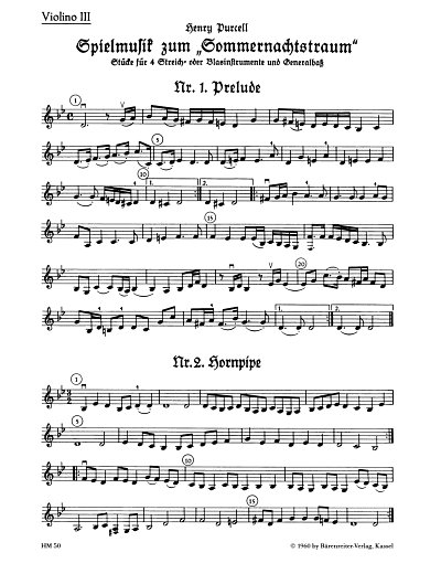 H. Purcell: Spielmusik zum Sommernachtstrau, StroBc;Bl (Vl3)