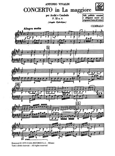A. Vivaldi: Concerto Per Archi E B.C.: In La Rv 158