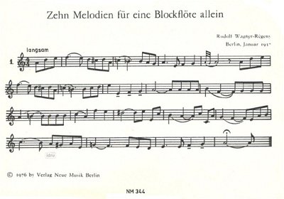 Wagner Regeny Rudolf: 10 Melodien Fuer 1 Blockfloete Allein