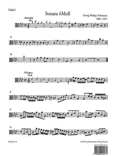 G.P. Telemann: Sonate f-Moll TWV 44:32, 5Str/StroBc (Vla1)