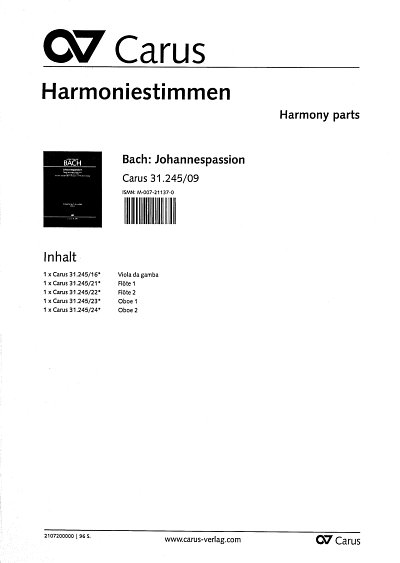 J.S. Bach: Johannespassion, SolGChOrch (HARM)