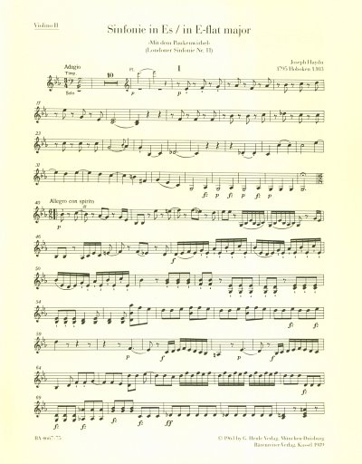J. Haydn: Londoner Sinfonie Nr. 11 Es-Dur Hob. , Sinfo (Vl2)