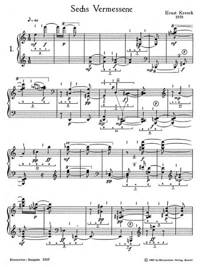 E. Krenek: Sechs Vermessene für Klavier op. 168, Klav (Sppa)