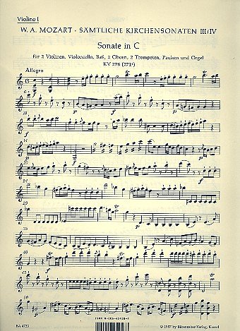 W.A. Mozart: Sämtliche Kirchensonaten Heft , OrgOrchBc (Vl1)