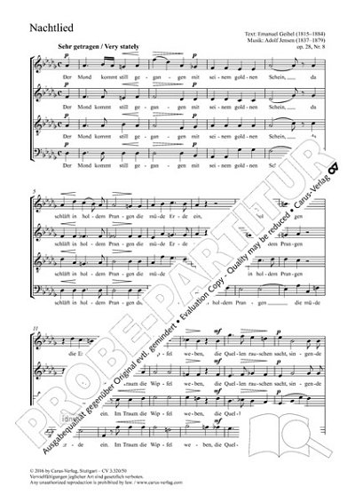 DL: A. Jensen: Nachtlied Des-Dur Opus 28,8, GCh4 (Part.)
