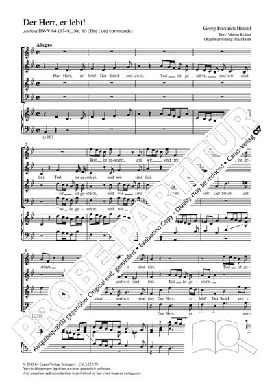 DL: G.F. Händel: Der Herr, er lebt! B-Dur, GchOrg (Part.)