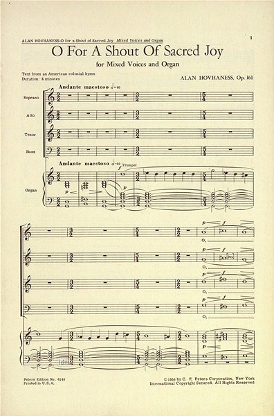 A. Hovhaness: O For A Shout Of Sacred Joy Op 161