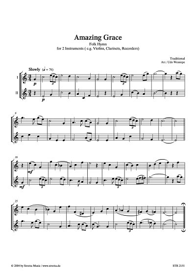 DL: Amazing Grace Folk Hymn / bearbeitet fuer zwei gleiche I