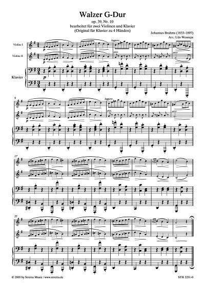 DL: J. Brahms: Walzer G-Dur op. 39, Nr. 10 / bearbeitet fuer