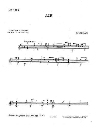 AQ: J.-P. Rameau: Air (Pujol 1092) Guitare (Part.) (B-Ware)