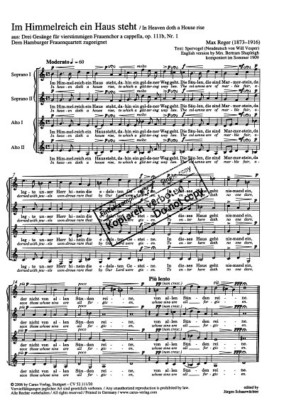 M. Reger: Drei Gesaenge op.111b, FCh (Part.)