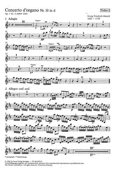 G.F. Haendel: Concerto d'organo Nr. 10 in d