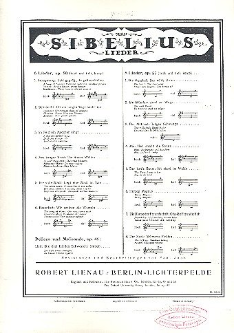 J. Sibelius: Sechs Lieder op. 50 , GesHKlav