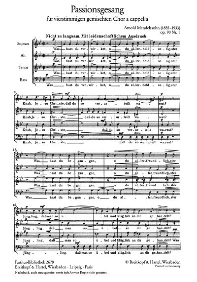 Mendelssohn Arnold: Passionsgesang Op 90/1