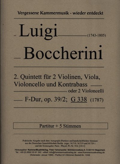 L. Boccherini: Quintett F-Dur op. 39/2 G 338, 5Str (Pa+St)