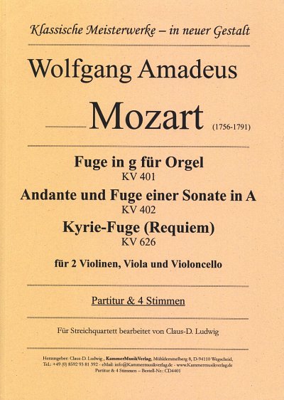 W.A. Mozart: Drei Fugen für Streichquartett, 2VlVaVc (Pa+St)