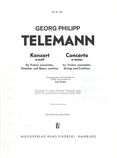 G.P. Telemann: Konzert für Violino concertato, Streicher und B.c. a-moll TWV 51:a1