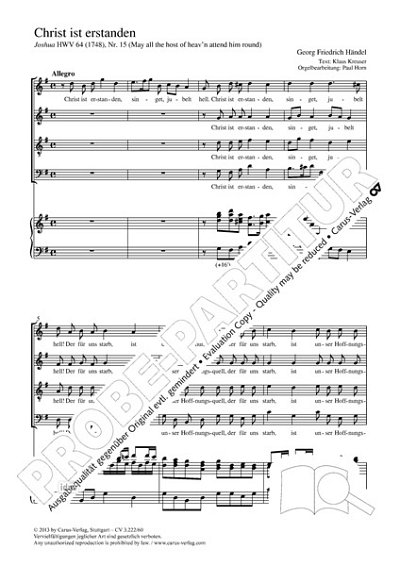 DL: G.F. Händel: Christ ist erstanden G-Dur, GchOrg (Part.)