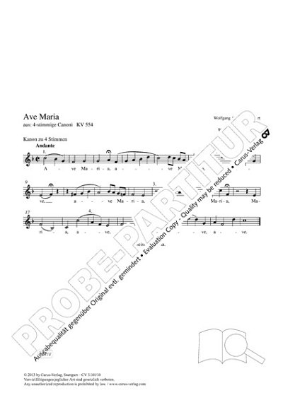 DL: W.A. Mozart: Ave Maria F-Dur KV 554 (1788) (Part.)