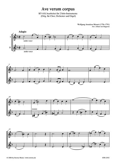 DL: W.A. Mozart: Ave verum corpus KV 618 / bearbeitet fuer z
