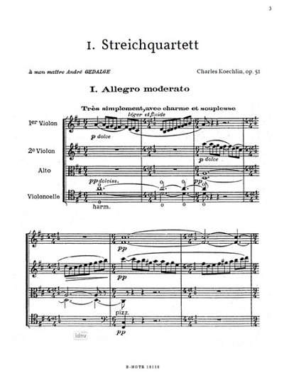 Koechlin, Charles (1867-1950): 1. Streichquartett op.51 (Partitur)
