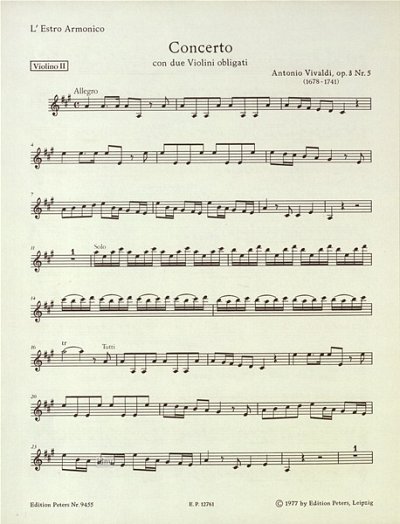 A. Vivaldi: Concerto Grosso A-Dur Op 3/5 Rv 519 P 212