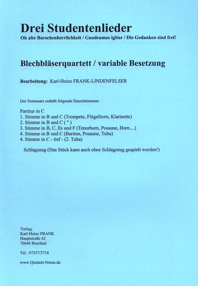 K. Frank-Lindenfelse: Drei Studentenli, Verblech4;Sc (Pa+St)