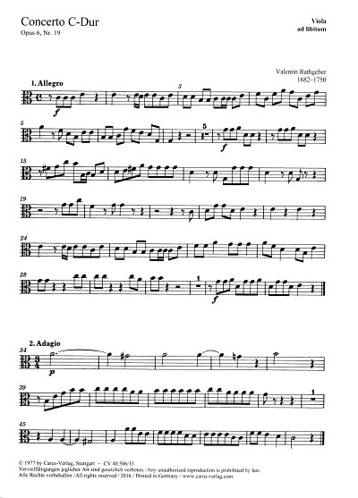 J.V. Rathgeber: Concerto C-Dur op. 6 Nr. 19, TrStrBc (Vla)