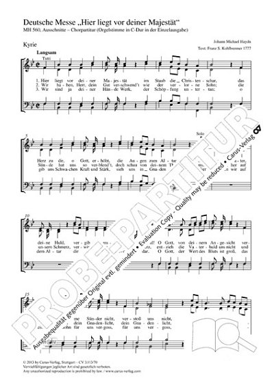DL: M. Haydn: Deutsche Messe MH 560, GchOrg (Part.)
