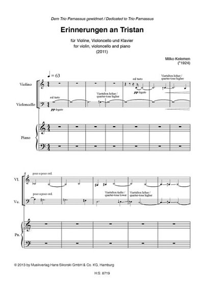 M. Kelemen: Erinnerungen an Tristan für Violine, Violoncello und Klavier