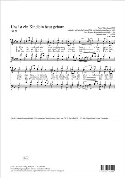DL: J.S. Bach: Uns ist ein Kindlein heut geborn A-, GCh4 (Pa