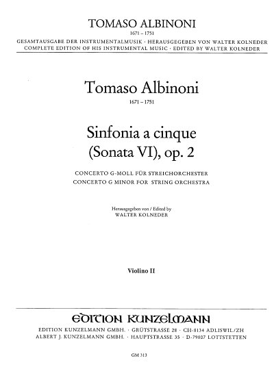 T. Albinoni: Sinfonia a cinque (Sonata VI), op. , Stro (Vl2)