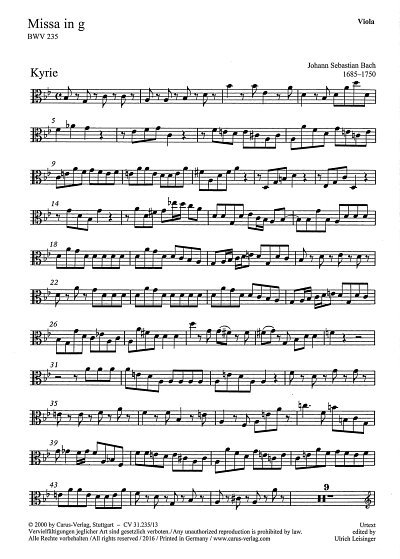 J.S. Bach: Missa in g g-Moll BWV 235 (Entstehungszeit vermutlich späte Leipziger Jahre)