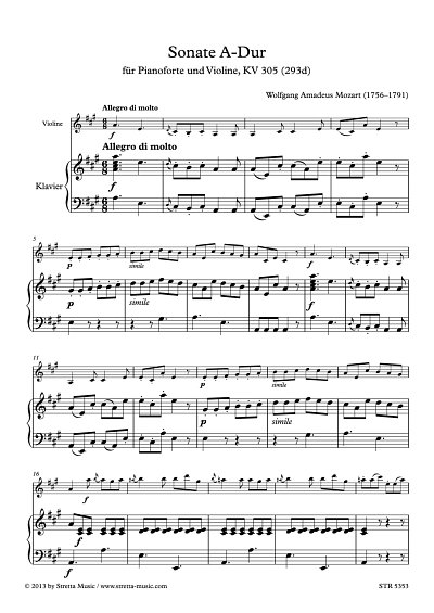DL: W.A. Mozart: Sonate A-Dur fuer Pianoforte und  Violine, 