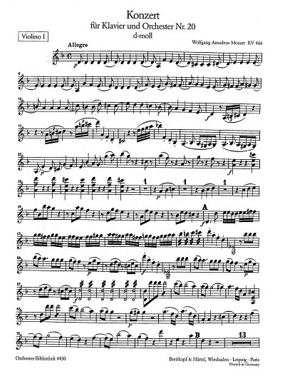 W.A. Mozart: Konzert für Klavier und Orchester Nr. 20 d-Moll KV 466