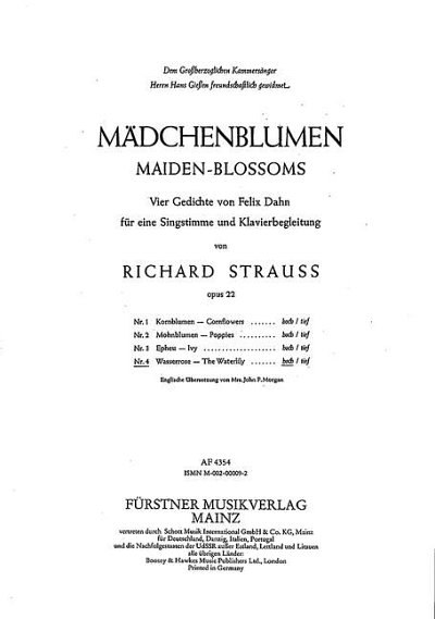 R. Strauss: Mädchenblumen – Vier Gedichte von Felix Dahn für eine Singstimme und Klavierbegleitung