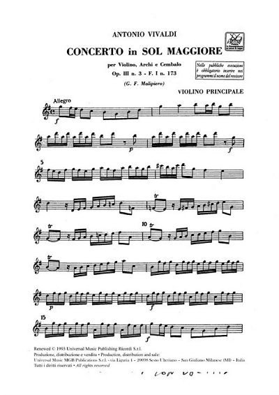 A. Vivaldi: Concerto Per Vl., Archi E B.C.:, Sinfo (Stsatz)