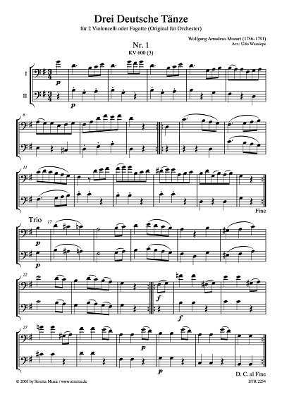 DL: W.A. Mozart: Drei Deutsche Taenze fuer 2 Violoncelli / F