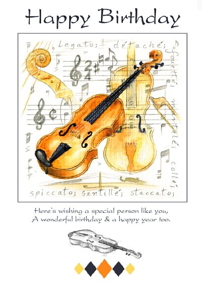 7x5 Happy Birthday Card - Violin Design (Postkarte)