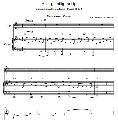 DL: F. Schubert: Heilig, heilig, heilig, TrpKlav (Par2St)