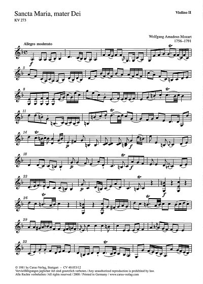 W.A. Mozart: Sancta Maria, Mater Dei KV 273; Motette / Einze
