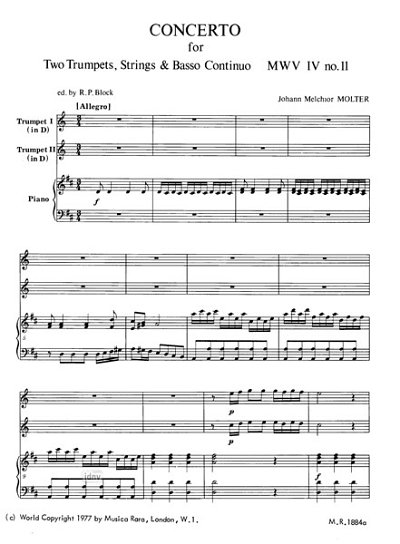 J.M. Molter: Konzert D-Dur Mwv 4/11 - 2 Trp Str Bc
