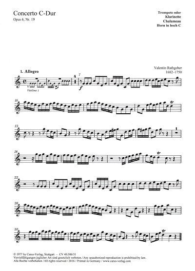 J.V. Rathgeber: Concerto C-Dur op. 6 Nr. 19, TrStrBc