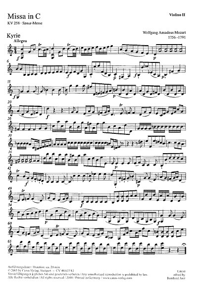 W.A. Mozart: Missa in C C-D KV 258, 4GesGchOrch (Vl2)