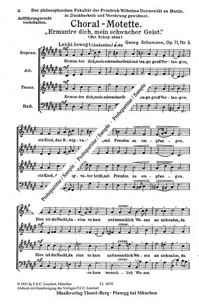 Schumann Georg: Ermuntre Dich Mein Schwacher Geist Op 71/3