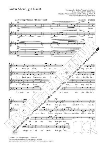 J. Brahms et al.: Guten Abend, gut Nacht Es-Dur op. op. 49, Nr. 4